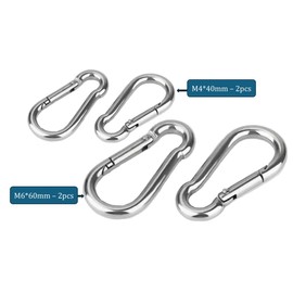2-size Snap Hooks, 304 Stainless Steel Spring Snap Hook Carabiner, 40mm & 60mm Quick Link Carabiner Clips for Camping, Fishing, Hiking, Traveling, Backpack, Dog Leash, Keychain - Set of 4