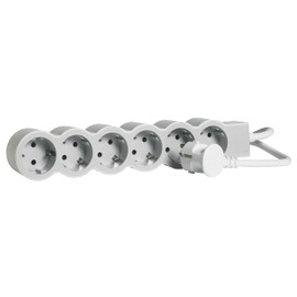 LEGRAND, Flat Power Strip, 6-Way Socket, Multiple Socket, 3 Metre Cable Length, Ultra White/Grey, 694565