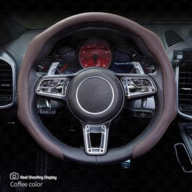 Napa Nappa Leather car steering wheel cover New Quick Turn Non-Slip Breathable Ultra-Thin Universal Grip Cover Suitable for Four Seasons car accessories:_【Mocha Brown】 Napa leather upgrade