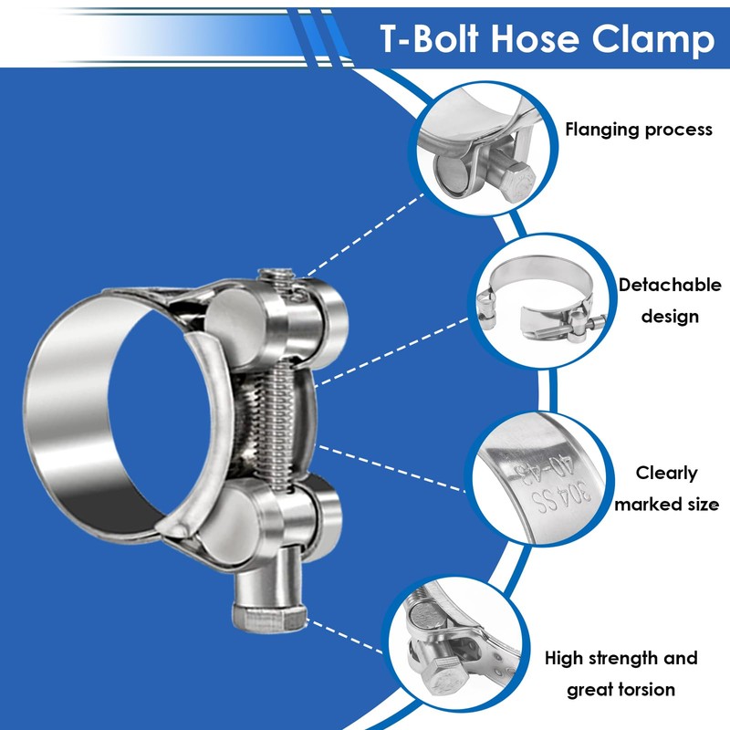 smseace 36Pcs 17-47mm T-bolt Hose Clamps 304 Stainless Steel 9-sizes