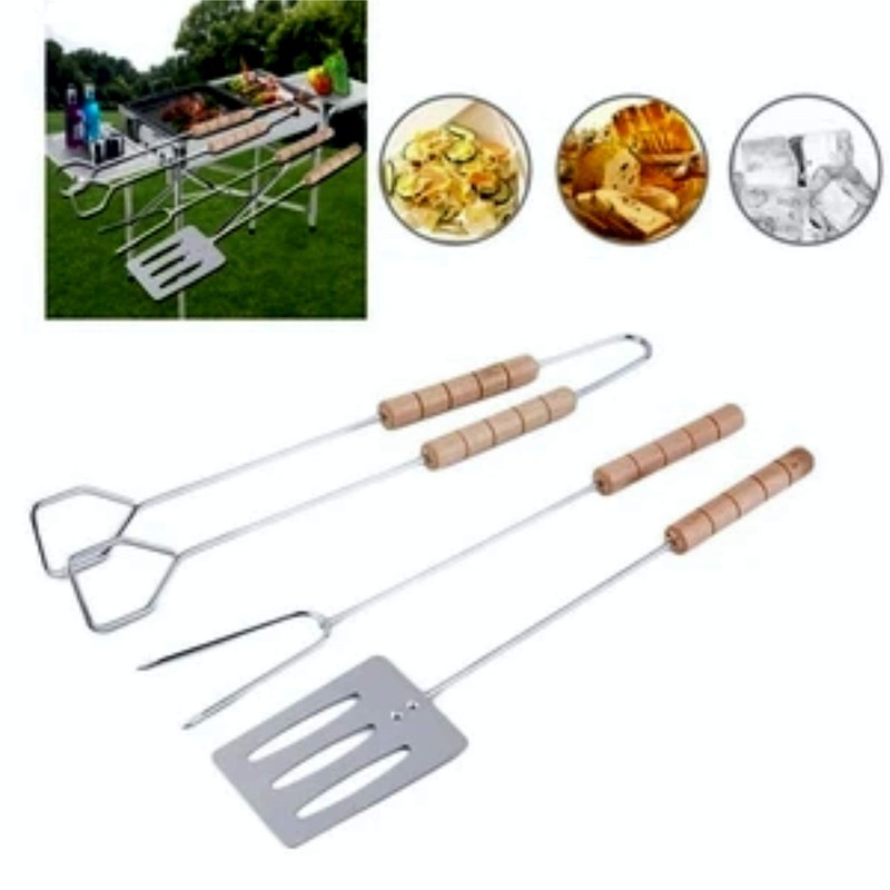 JMS® 3pcs/set Chrome BBQ Forks Roasting Sticks Wooden Handle Chicken