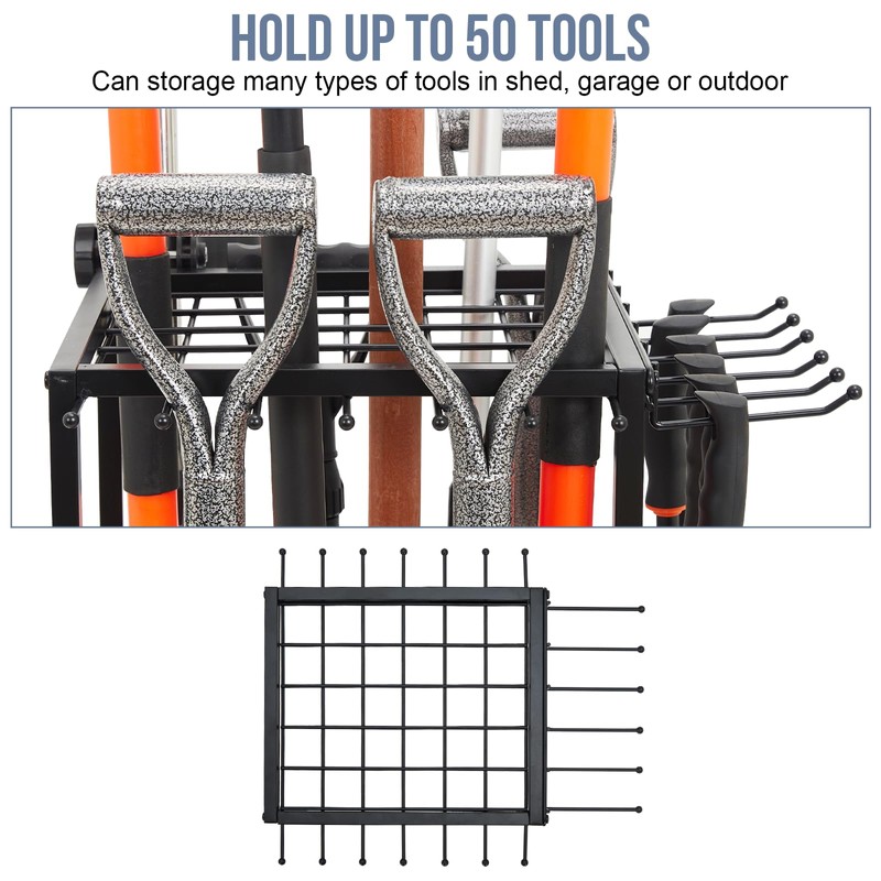 Garden Tool Organizer Holds 50 Long-Handled Tools/Rakes/Brooms/Shovles for Garage Organization