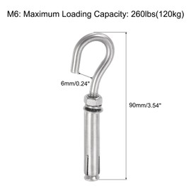 sourcing map 5Pcs M6 304 Stainless Steel Expansion Hook, Small Open Cup Expansion Bolt Screw Concrete Hook for Wall Ceiling Concrete Masonry