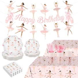 Yungyan 123 Pcs Ballerina Party Decoration Ballerinas Party Tableware Set Serve 20, Banner-plate-cup-napkin-tablecloth-fork -knife for Girl Women Birthday Wedding Baby Shower Supplies Ballet Gift