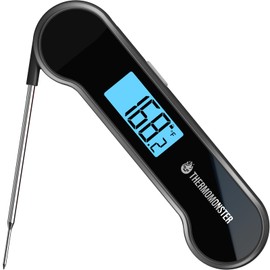 0.5 Sec Instant Read Meat Thermometer Digital with ±0.5℉ Precision, 100% Waterproof Auto Flip Bright LCD Screen, Motion Sensing Food Thermometer for Cooking Kitchen Oven Grill Candy BBQ, Black
