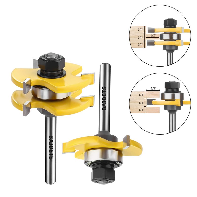 BAIDETS 1/4" Tongue and Groove Router Bits - Set of