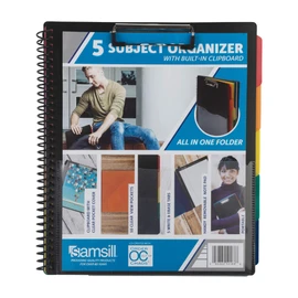 Samsill 5 Subject Spiral School Organizer with Clipboard and Removable Notepad, All-in-One Folder, 5 Dividers with 10 Pockets, Multi-Pocket Folder and Document Holder, Black