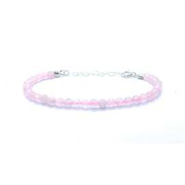 Rosenquarzarmband mit Natursteinen 4 mm dick, Silberkette verstellbar von 16cm bis 19cm.