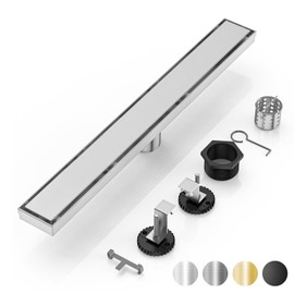DLONE Linear Shower Drain | 28" AISI 304 Stainless Steel Linear Drain, Brushed Nickel Shower Drain with Tile Insert Panel & Adjustable Feet, Long Rectangle Shower Floor Drain in Bathroom, Balcony etc