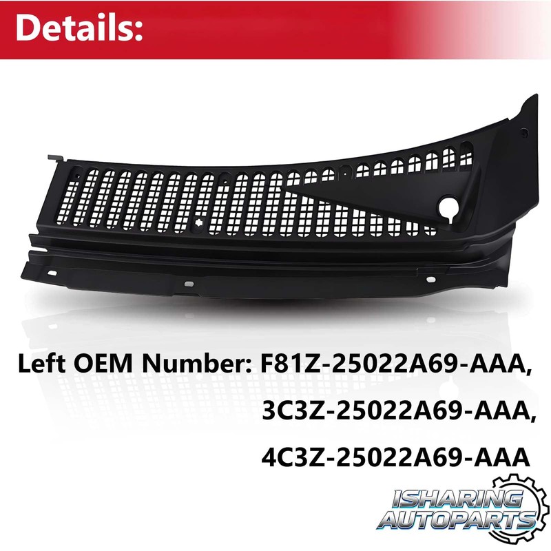 2Pcs Black Windshield Wiper Cowl Panel for 1999-2007 Ford F250