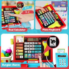 Electronic Children's Cash Register with Scanner & Music Function, 52 Shop Accessories, Role Play Toy, Play Money, Microphone, Shopping Basket, Scales, Learning Toy For Children From 3 Years