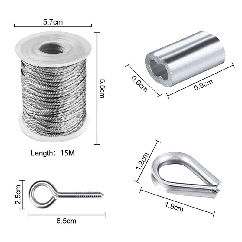 15M Wire Rope Kit in 19PCS/2mm 304 Stainless Steel Rope