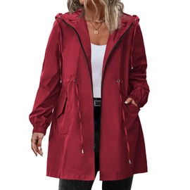 IN'VOLAND Women's Rain Jacket Plus Size Long Raincoat Lightweight Hooded Windbreaker Waterproof Jackets with Pockets