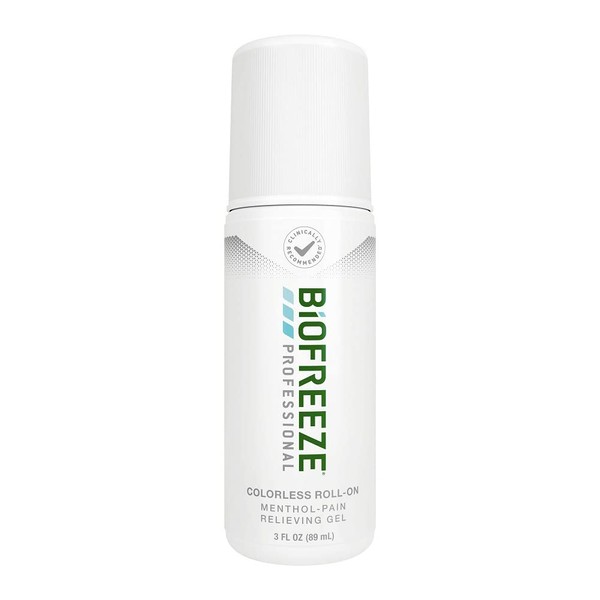 Biofreeze Professional Menthol Roll-On Pain-Relieving Gel 3 FL OZ, Cololess Topical Pain Reliever For Muscles And Joints From Arthritis, Backache, Strains, Bruises, & Sprains (Package May Vary)