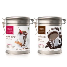 Chuao Chocolatier Spicy Maya & Delicious Dark Drinking Chocolate Tins| Gourmet Hot Cocoa Artisan European No Preservatives Mexican Hot Chocolate| For Gift Baskets, Christmas, Valentines Day, Gifts for Women, Men, Birthday, Thank You, Care Package | 2-Ct (12 oz each)