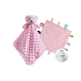 CREVENT Soft Plush Animal Face Security Blankets for Boys and Girls, Great Gifts for Birthday Baby Shower (Pink Bear + Tag)