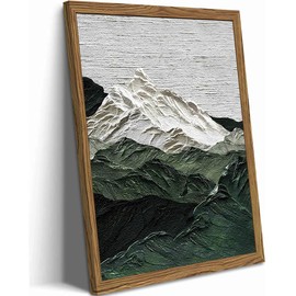 Framed 3D Textured Mountain Wall Art, Abstract Green Snow Mountain Landscape Wall Decor Paintings, Hand Drawn Sandstone Modern Aesthetic Home Decor Pictures for Living Room Bedroom Office 16x24 inch