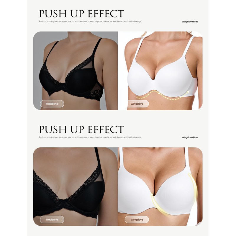 Wingslove Women's Push Up Bra Seamless Deep Plunge T-Shirt Bras