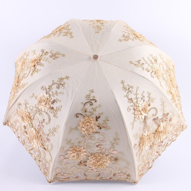 Honeystore Vintage Lace UV Sun Parasol Folding 3D Flower Embroidery