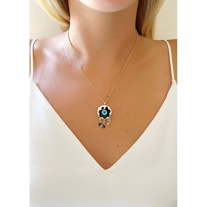 LESLIE BOULES Collar con colgante de oro de ojo malvado