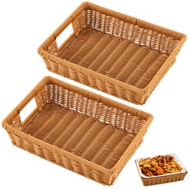 Marsui 2 Pcs Aluminum Foil Pan Holder for 9x13 Disposable Baking Tin Rattan Basket Woven Serving Basket Wicker Bread Basket for Food Containers Party Supplies and Catering