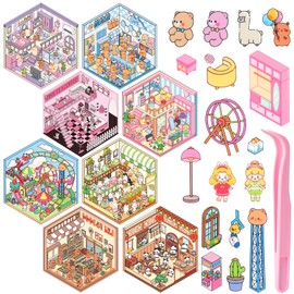 8 Hojas DIY Escena de Pegatinas con Pinzas, 3D Calcomanías de Escena en Miniatura, Pegatinas para Niños, Calcomanias Decorativas, Pegatinas Divertidas, 3D Puffy Pegatinas, Regalos para Adultos y Niños