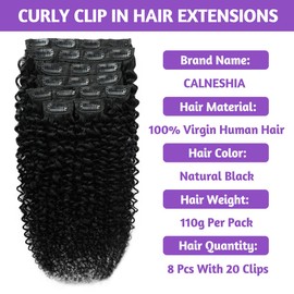 3C 4A Curly Clip In Hair Extensions Real Human Hair 24 Inch 110g 8pcs Kinky Curly Clip Ins Full Head for Black Women 100% Brazilian Remy Human Hair Extensions Natural Color with 20 Clips