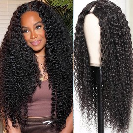 Curly Wave V Part Wigs Brazilian Kinky Curly Human Hair Wigs for Black Women V Shape Wigs No Leave Out Lace Front Wigs Upgrade U Part Wigs Glueless Full Head Clip In Half Wigs(30IN ,200% Density)
