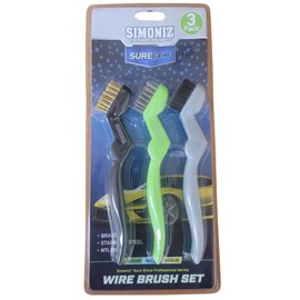 Simoniz 3-Piece Wire Brush Set – Brass, Stainless Steel & Nylon Bristles – Rust, Paint & Grime Removal – Heavy-Duty Cleaning Brushes for Automotive, Metal, and Household Use