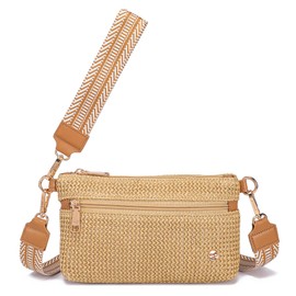 NEICOA Straw Crossbody Bags for Women 2025, RFID Wallet Straw Clutch Bag Raffia Purse, Small Summer Wristlet Purses with Card Slots(Boho Strap Khaki)