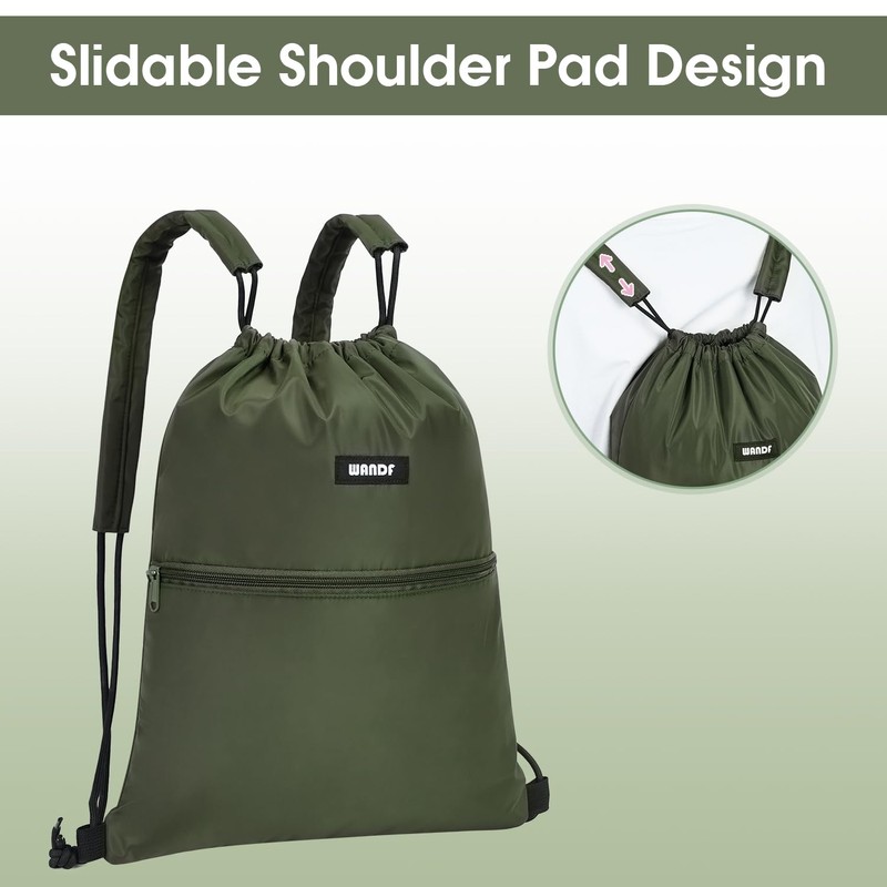 WANDF Drawstring Backpack with Shoulder Pads Sports Gym Bag Water