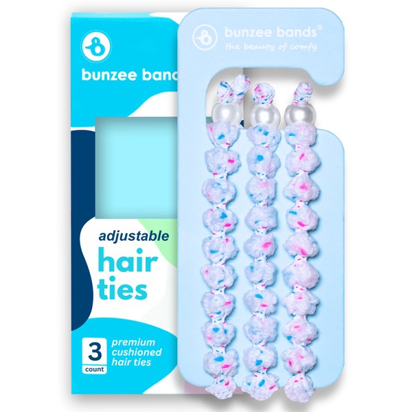Bunzee Bands - Fluffy Knit Hair ties - Patented Adjustable Ponytail Holders [3 Count, Cotton Candy] …