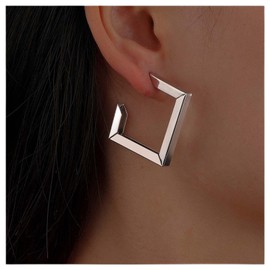 Allereya Vintage Hollow Square Earrings Geometric Square Stud Earrings Open Square Hoop Earrings Silver Minimal Earrings Jewelry for Women and Girls (Silver)