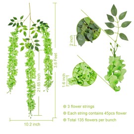 U'Artlines 36 Pack (Total 139 Feet) Artificial Fake Wisteria Vine Rattan Hanging Garland Silk Flowers String Home Party Wedding Decor (36, Green)