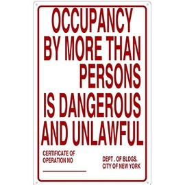 New York city Occupancy sign, FDNY Occupancy sign (white,Reflective, Aluminium rust free, size 14X22 inch,x)