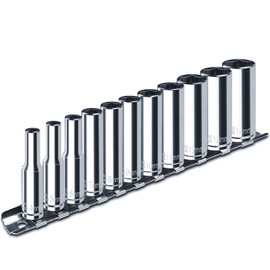 zozoa 1/4 Inch Drive Socket Set, 11-Piece Socket Set for Metric Sizes (4 mm - 14 mm), 6 Point Design, with Storage Holder, Chrome Vanadium Steel