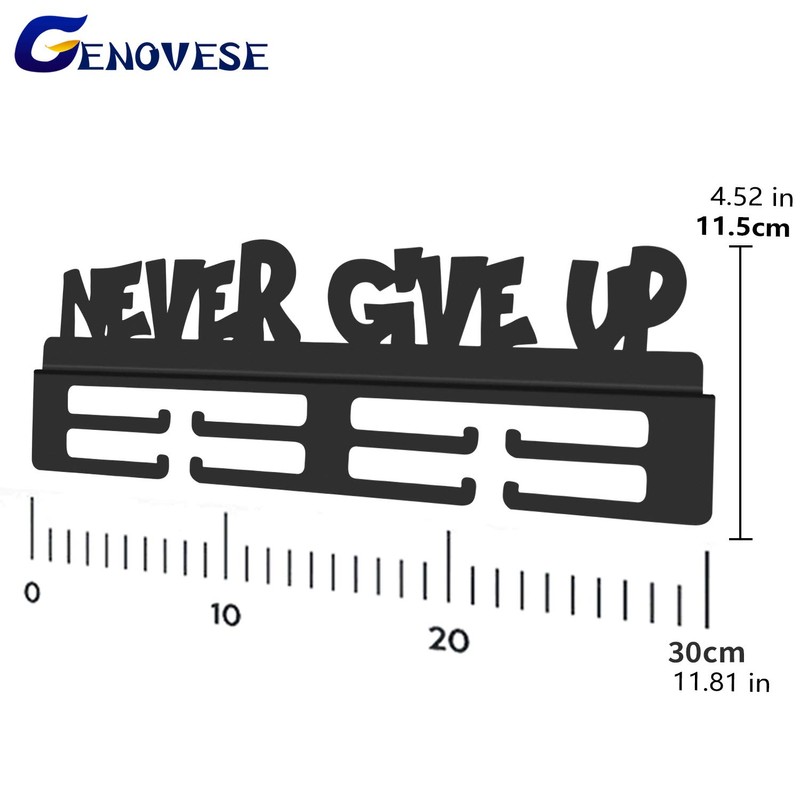 GENOVESE Medal Holder Display Hanger Rack,Black Never Give Up,Sturdy Steel
