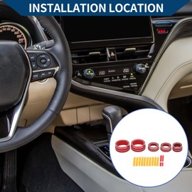 Hihaha AC Media Radio Volume Tune Mirror Control Switch Knob Cover Ring for Toyota Camry 2021-2023 / Interior Decal Trim/Stylish Aluminum Alloy / 5 Pcs Red