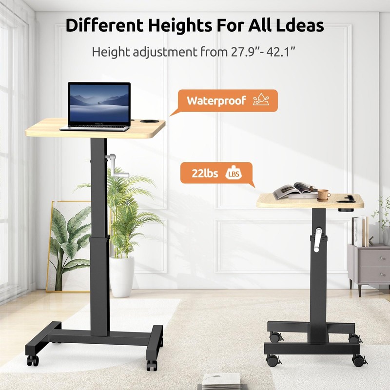 WNJQBY Mobile Computer Desk,Mobile Standing Desk with Wheels, Elevating Table,Lift