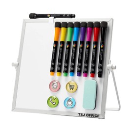 Small Magnetic Dry-Erase White Board – 10 x 10 Inches Mini Easel Whiteboard 360 Degrees Revolving Double Sided Stand for Office, Home, School
