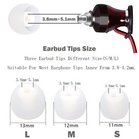Silicone Earbud Tips - Replacement Ear Covers for In-Ear Headphones (Inner Hole 3.8mm-5.1mm) - 9 Pairs S/M/L