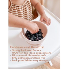 Ullabelle - Pink Silicone Plate and Bowl Set, 4 Pieces, Easy to Clean, BPA Free, Great for Self Feeding and Baby Led Weaning, Freezer and Microwave Safe