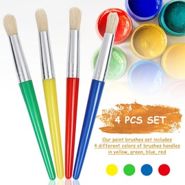ZEVONDA Kids Paint Brushes - 4 PCS Painting Brushes Set Flat Tip with Plastic Handle and Hog Bristles Painting Brushes,Multi Color Paint Brushes for Kids Beginners Art Supplies