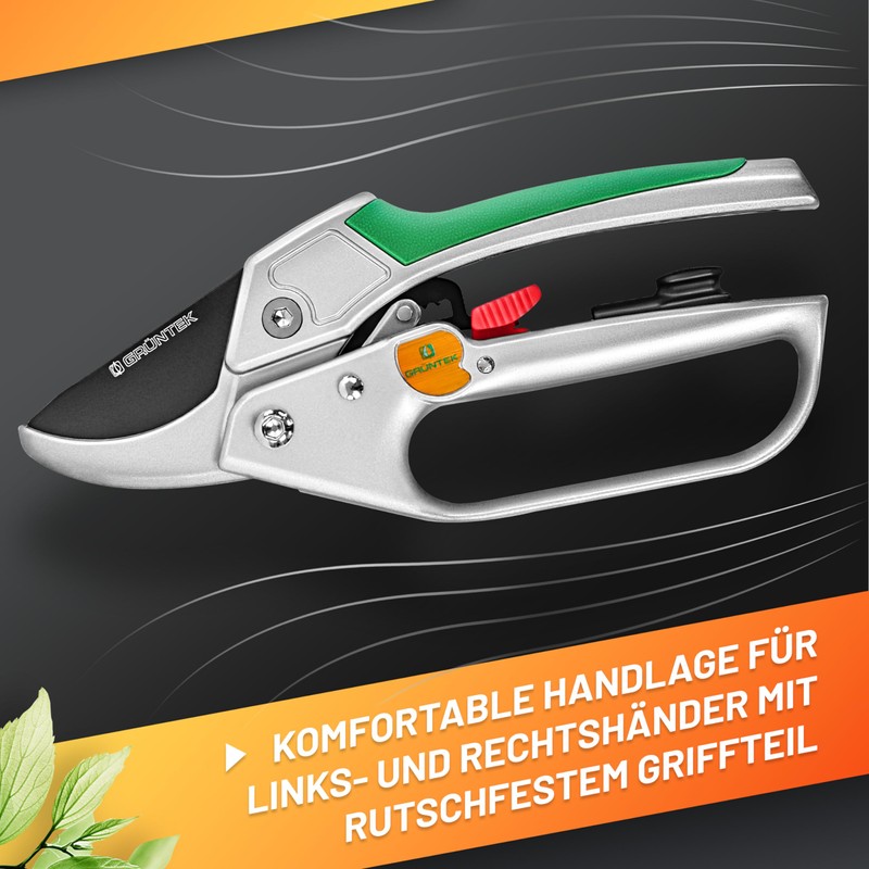 GRÜNTEK Anvil Kondor Secateurs 200 mm, Automatically Switched Ratchet, Diameter