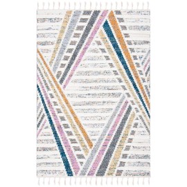 SAFAVIEH Moroccan Fringe Shag Collection Area Rug - 5'3" x 7'6", Ivory & Grey, Boho Design, Non-Shedding & Easy Care, 1.2-inch Thick Ideal for High Traffic Areas in Living Room, Bedroom (MFG112A)