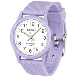 SOCICO Children's Analogue Watches for Girls Boys Children Watches with Soft Band Learning Time 50 m Waterproof Easy to Read for Age 4-12 Child Birthday Gift, purple, Minimalist