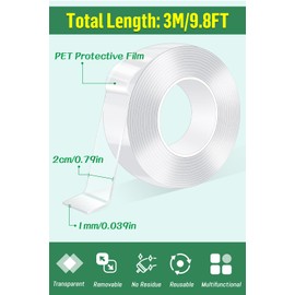 Bolatus 300 cm Double-Sided Tape Transparent Extra Strong Nano Double Sided Tape Removable Double Sided Tape Thin for Home, Kitchen, Car or Multipurpose (1 Roll)