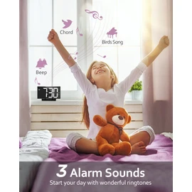 GOLOZA Digital Alarm Clock for Bedroom, Digital Clock with Modern Curved Design, Conspicuous White LED Numbers, 5 Levels Brightness+Off, 2 Volume, 3 Alarm Tones, Snooze,Power-Off Memory,12/24H