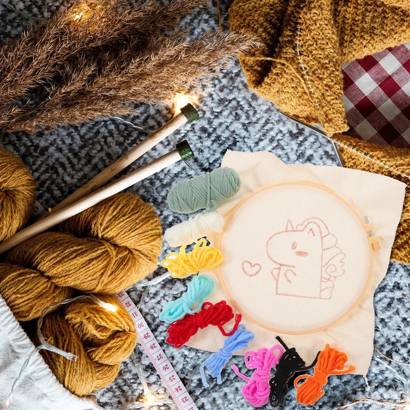 Operitacx Complete Punch Embroidery Kit 100 Patterns Craft Kit for