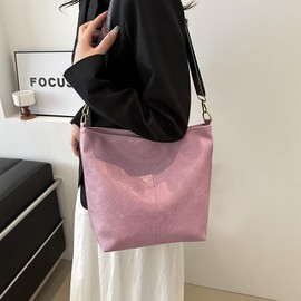 MaijjLyn Hobo Bags for Women Crossbody Bag Guitar Strap Purse Vegan Leather Shoulder Handbags Boho Purses Tote Bucket Bag Pink